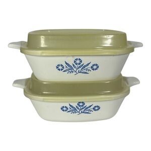 2 Vintage CorningWare Blue Cornflower Petite Pans P-41 Casserole w/ Plastic Lids